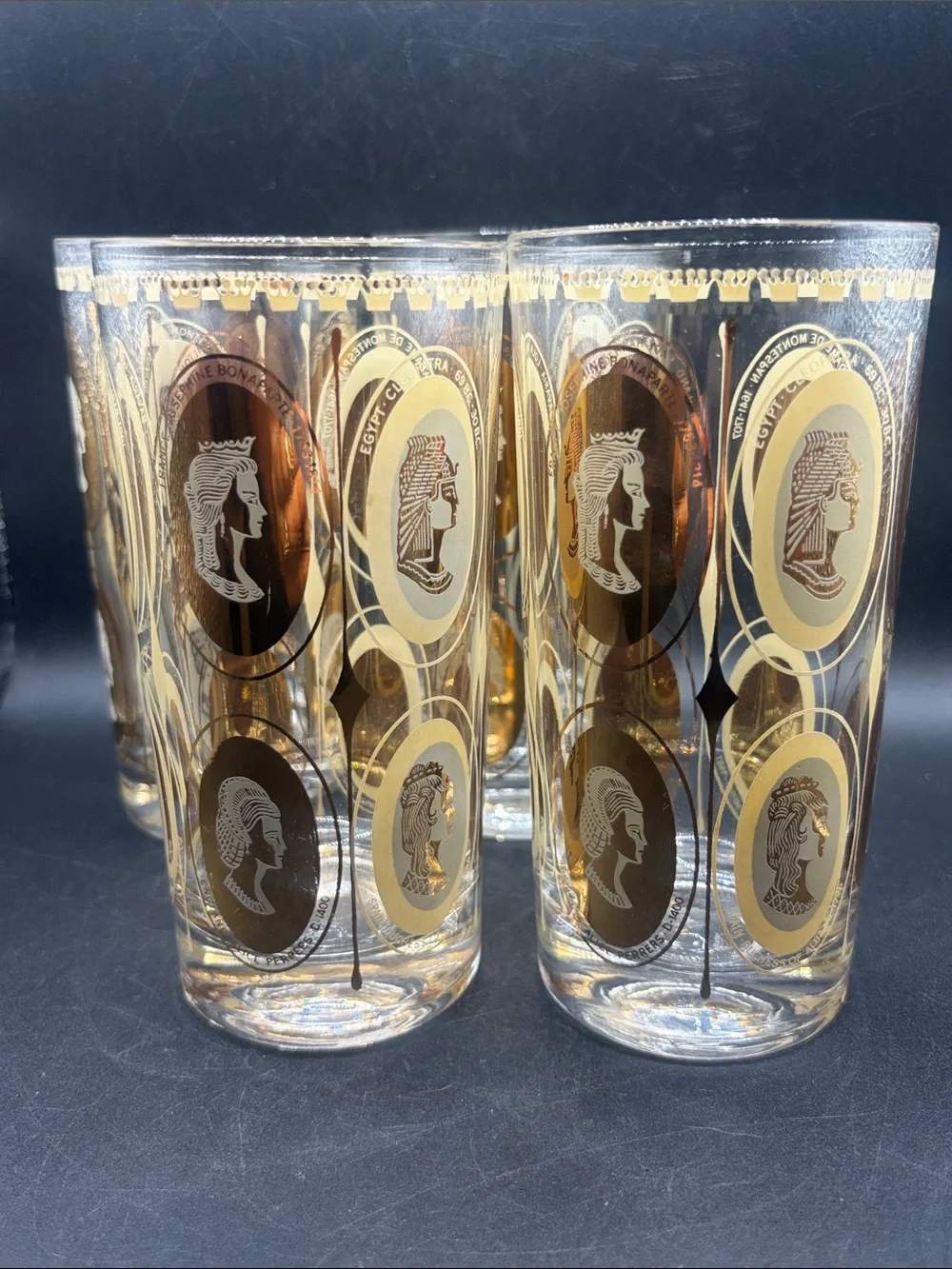 Set 4 Vintage Mid-Century Modern Courtesan / Royal Ladies Highball Glasses Cups